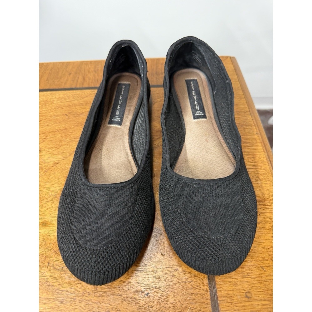 STEVEN New York‎ Women's 9.5 Knit Ballet Flats Round Toe Black Shoes Slip On